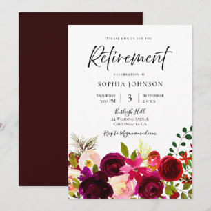 Burgundy & blommor Elegant Pension Party Inbjudningar