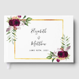 Burgundy Blommor greenery elegant bröllop Gästböcker