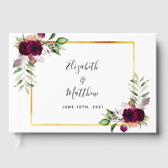 Burgundy Blommor greenery elegant bröllop Gästböcker (Framsida)