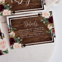 Burgundy & blommor Rustic Wood Bröllop
