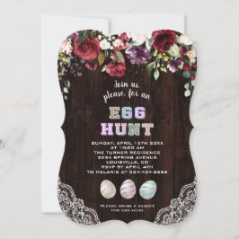 Burgundy  blommor Snöre Egg Hunt Påsk Inbjudningar