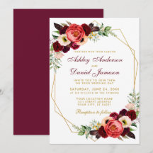 Burgundy blomster boho bröllop guld ram B