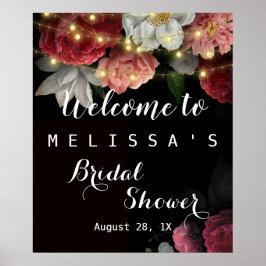 Burgundy blomster rustic strängljus bröllopsdusch poster