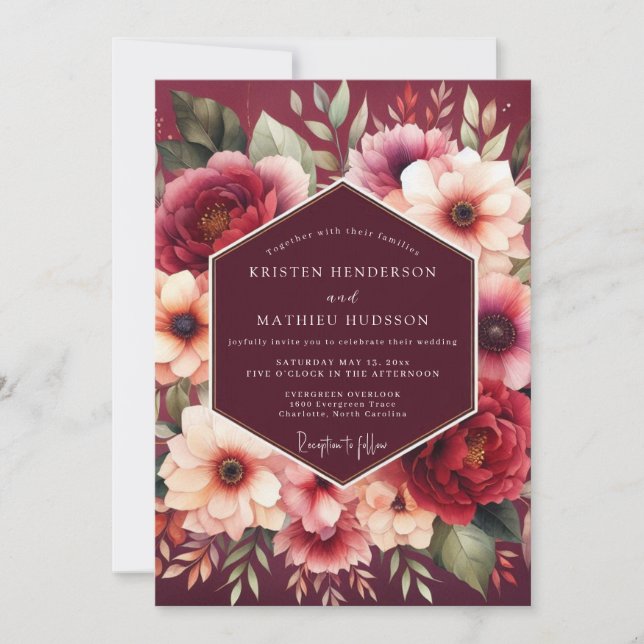 Burgundy Bloom Alchemy Wedding Inbjudningar (Framsida)
