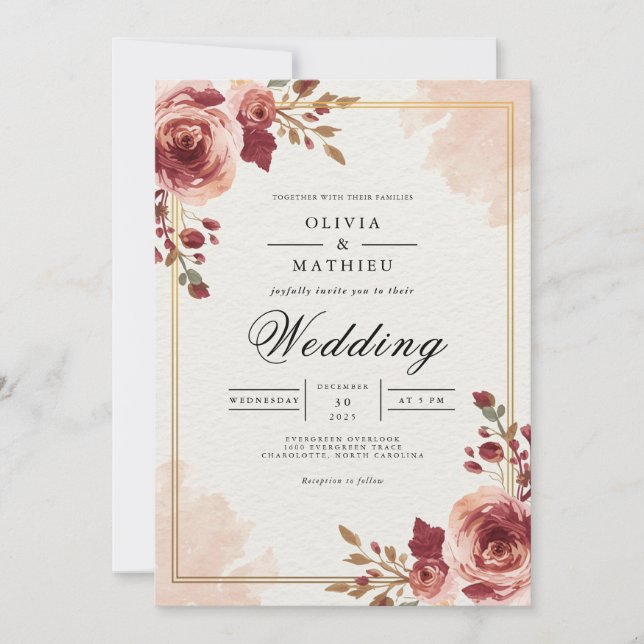 Burgundy Bloom Archway Wedding Inbjudningar (Framsida)