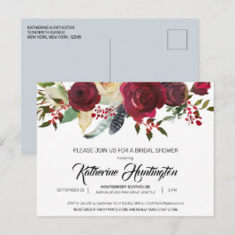 Burgundy Bloom Blommigt Förtryckt Returadress Vykort