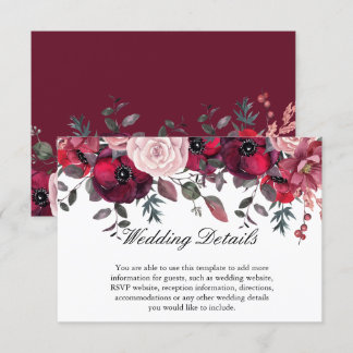 Burgundy Bloom Blue Blommigt Bröllop Tilläggskort