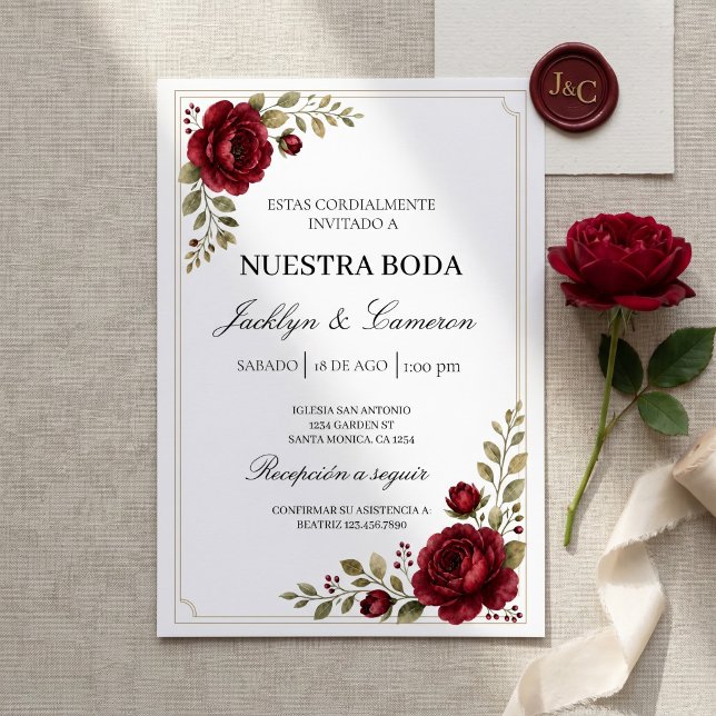 Burgundy Bloom Bröllopsinbjudan Inbjudningar (Skapare uppladdad)