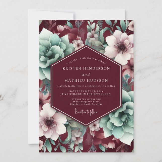 Burgundy Bloom Elegance Wedding Inbjudningar (Framsida)