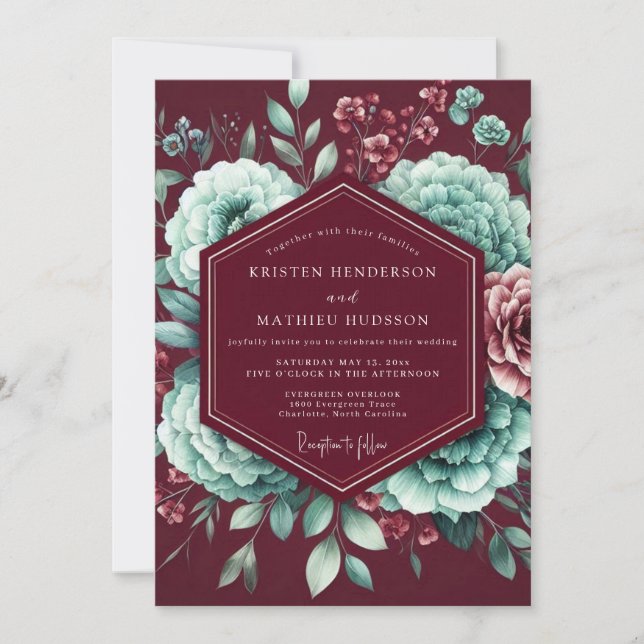 Burgundy Bloom Enchantment Wedding Inbjudningar (Framsida)