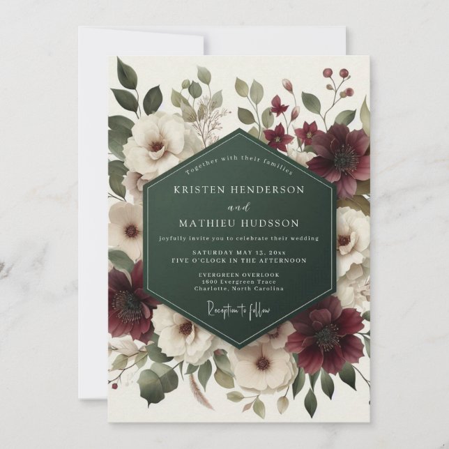 Burgundy Bloom Ethereal Wedding Inbjudningar (Framsida)