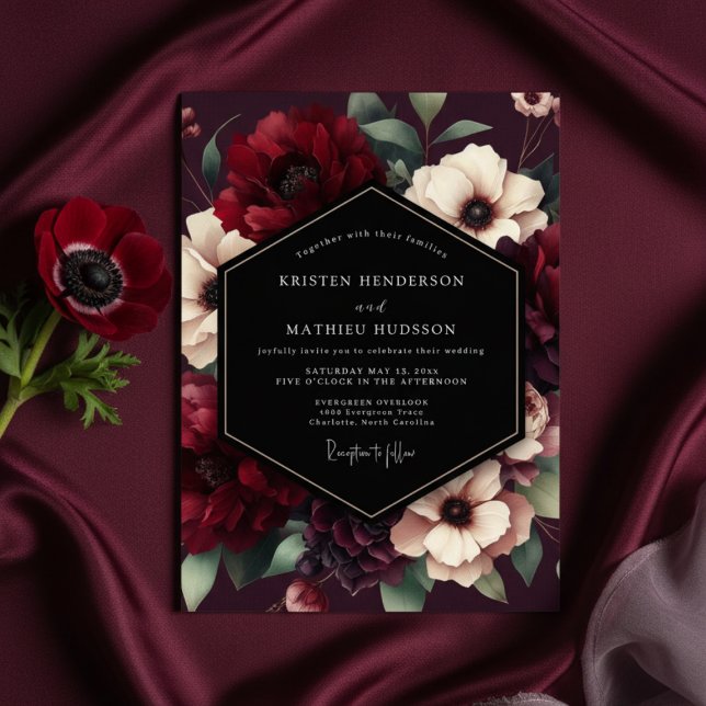 Burgundy Bloom Luxe Wedding Inbjudningar (Skapare uppladdad)