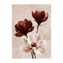 Burgundy Bloom | Målad affisch för blomsterkonst