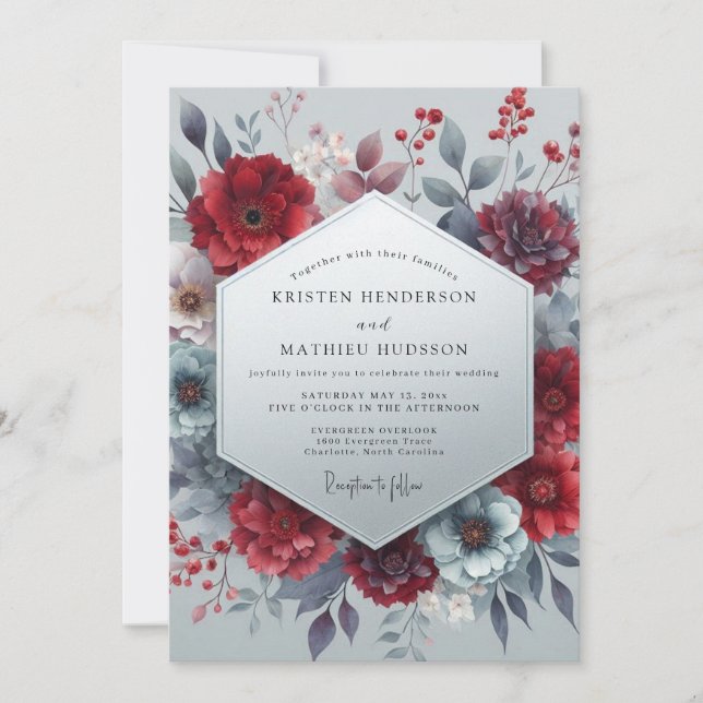 Burgundy Bloom Moody Wedding Inbjudningar (Framsida)
