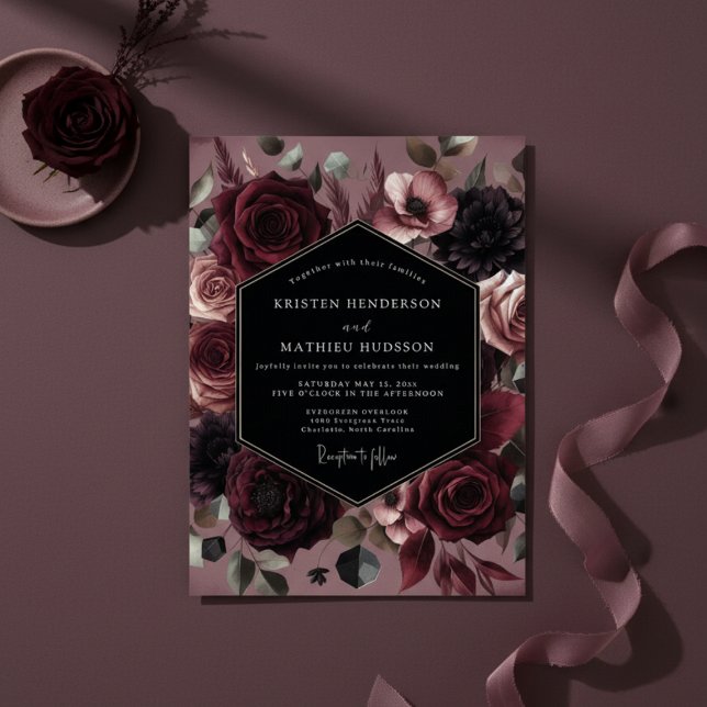 Burgundy Bloom Opulent Wedding Inbjudningar (Skapare uppladdad)