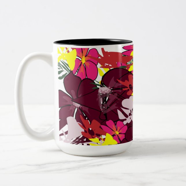 Burgundy Bloom Pop — Blommig Abstrakt Mugg (Vänster)