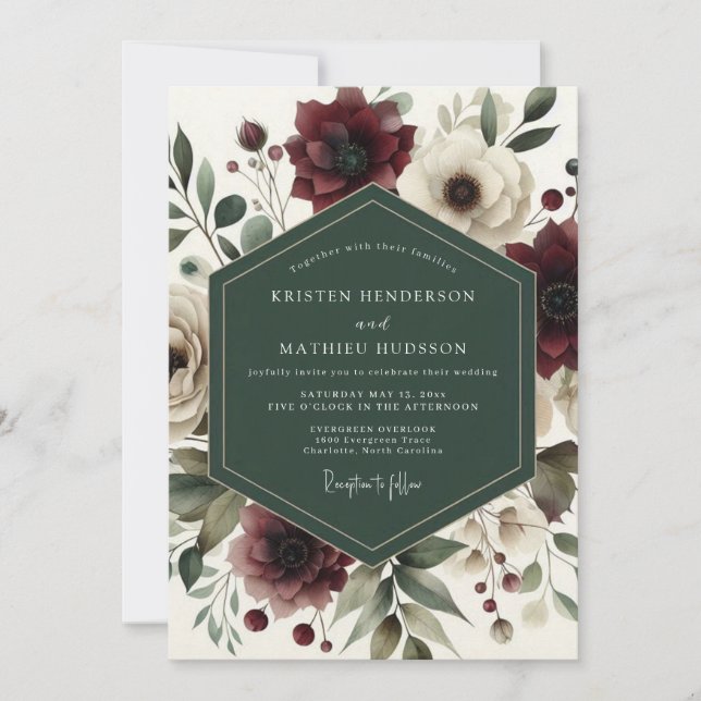 Burgundy Bloom Romance Wedding Inbjudningar (Framsida)