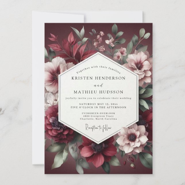Burgundy Bloom Wedding Inbjudningar (Framsida)