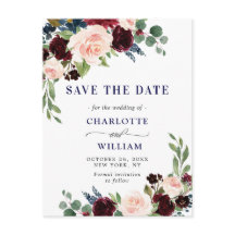 Burgundy Blue  Blommigt Bröllop spara datum