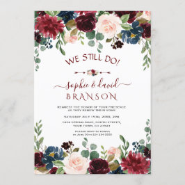 Burgundy Blue Blommigt Calligraphy we still Inbjudningar