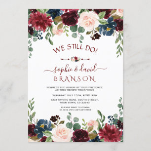 Burgundy Blue Blommigt Calligraphy we still Inbjudningar