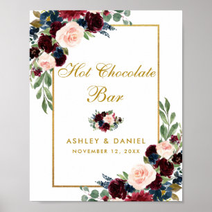Burgundy Blue Blommigt Guld Bröllop Hett Chocolate Poster
