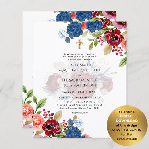 Burgundy Blue Blommigt katolsk nuptial Mass Bröllo