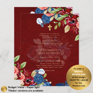Burgundy Blue Blommigt katolsk nuptial Mass Bröllo Flygblad