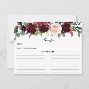 Burgundy Blue Blommigt Shower Recept Card Rådkort