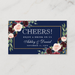 Burgundy Blue Bröllop Drink Biljett Card Tilläggskort