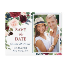 Burgundy Blue  Bröllop Photo Save Date