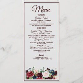 Burgundy & Blue English Flowers Bröllop Meny