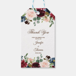 Burgundy & Blue English Flowers Bröllop Presentetikett