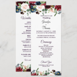 Burgundy & Blue English Flowers Bröllop Program