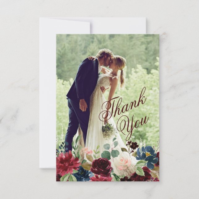 Burgundy & Blue English Flowers Bröllop Tack (Framsida)