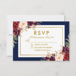 Burgundy Blue Guld Watercolor Blommigt Bröllop OSA