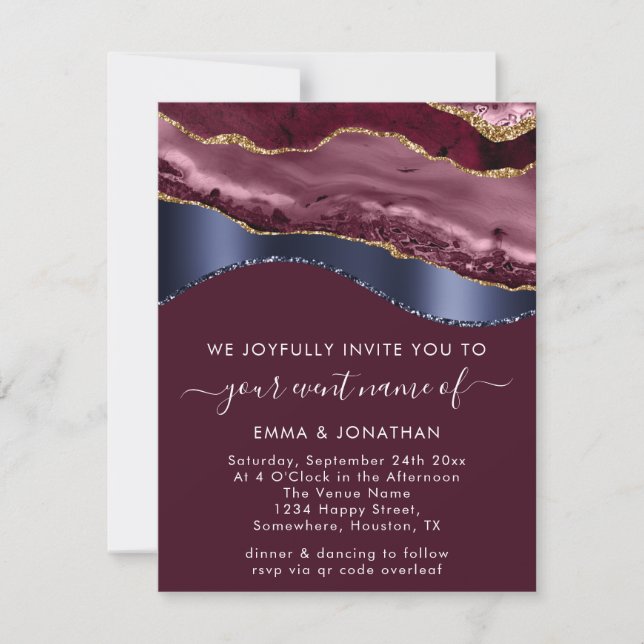 Burgundy Blue Navy Guld Gräns Wave QR-kod (Framsida)