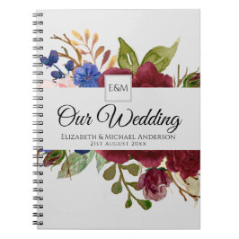 Burgundy Blue Pink Flowers Newlyweds Wedding Gifts Anteckningsbok