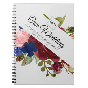 Burgundy Blue Rosa Flowers Newlyweds bröllopsgåvor Anteckningsbok