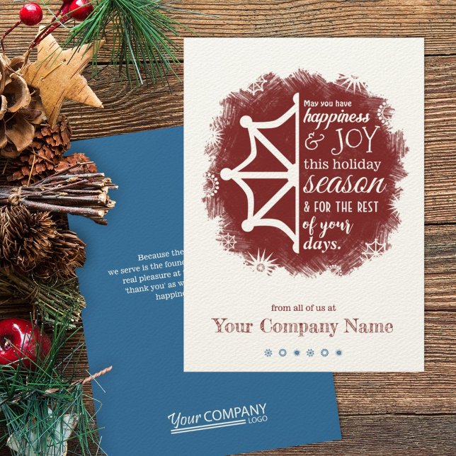 Burgundy & Blue Snowflake Business Helgdag Card Inbjudningar (red and blue company holiday greeting cards)