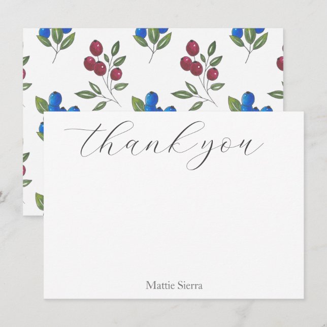 Burgundy & Bluebär Mönster Tack Kort (Fram/baksida)