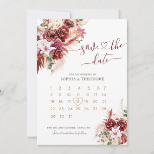 Burgundy & Blush Blomkalender Spara Datumet