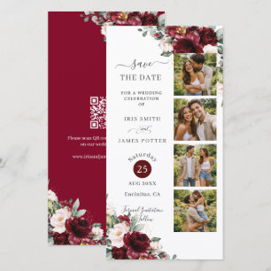 Burgundy Blush Blommig Fotoautomat Bröllop QR  Spara Datumet