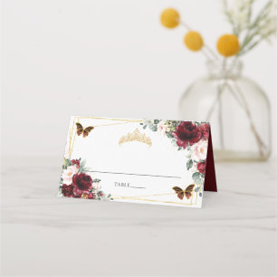 Burgundy Blush Blommig Quinceañera 16-årsdag Placeringskort