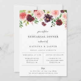 Burgundy Blush Blommig Rehearsal Middagsinbjudan Meddelande
