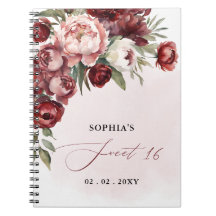 Burgundy Blush Blommig Sweet 16 Gästbok