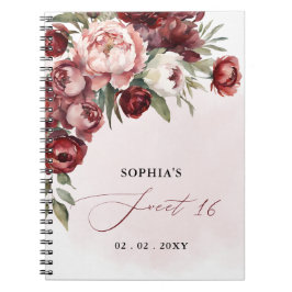 Burgundy Blush Blommig Sweet 16 Gästbok Anteckningsbok