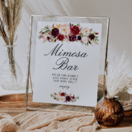 Burgundy & blush bröllopsdusch mimosa barskylt poster