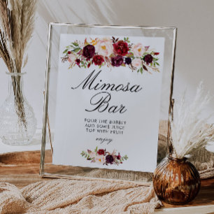 Burgundy & blush bröllopsdusch mimosa barskylt poster