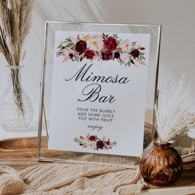 Burgundy & blush bröllopsdusch mimosa barskylt poster (Skapare uppladdad)